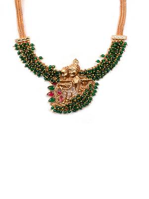 Luxurious temple radha krishna white hydra necklace set 4