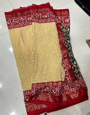 Chiku Colour Premium Georgette Chikankari Lucknowi Embroidered Saree With Un-Stitched Blouse 3