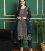 teal georgette embroidered dress material