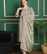 olive chinon chiffon embroidered dress material