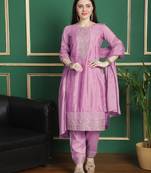 pink chinon chiffon embroidered dress material