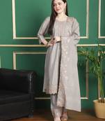 grey chinon chiffon embroidered dress material