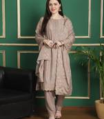 beige chinon chiffon embroidered dress material