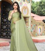 Mehendi Siroski Stone Tassel Pallu Work Satin Saree
