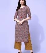 Grey Red Rayon Ajarak Print Embroidered Printed Kurta