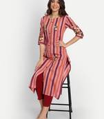 Pink Striped Embroidered Kurti