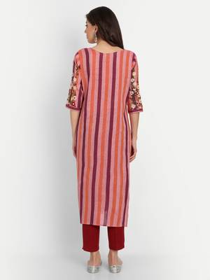 Pink Striped Embroidered Kurti 3