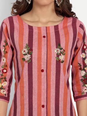 Pink Striped Embroidered Kurti 4