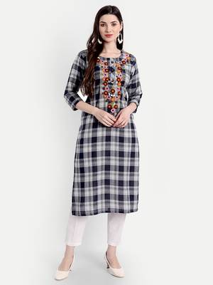 Grey Checks Embroidered Kurti 1