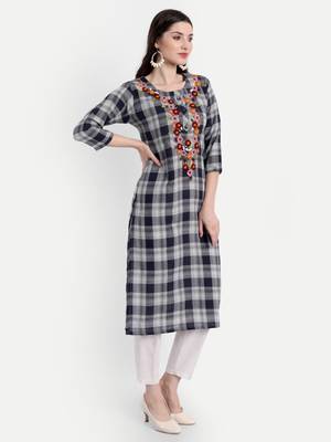 Grey Checks Embroidered Kurti 2