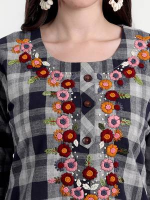 Grey Checks Embroidered Kurti 3