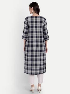 Grey Checks Embroidered Kurti 4