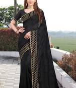 Black Resham Embroidery Stone Border Silk Saree