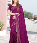 Purple Resham Embroidery Stone Border Silk Saree