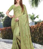 Mehendi Green Resham Embroidery Stone Work Silk Saree