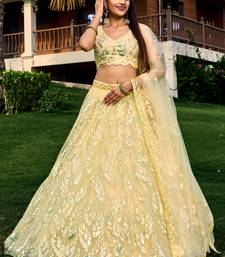 excellent yellow sequins net haldi lehenga set choli with dupatta with dupatta