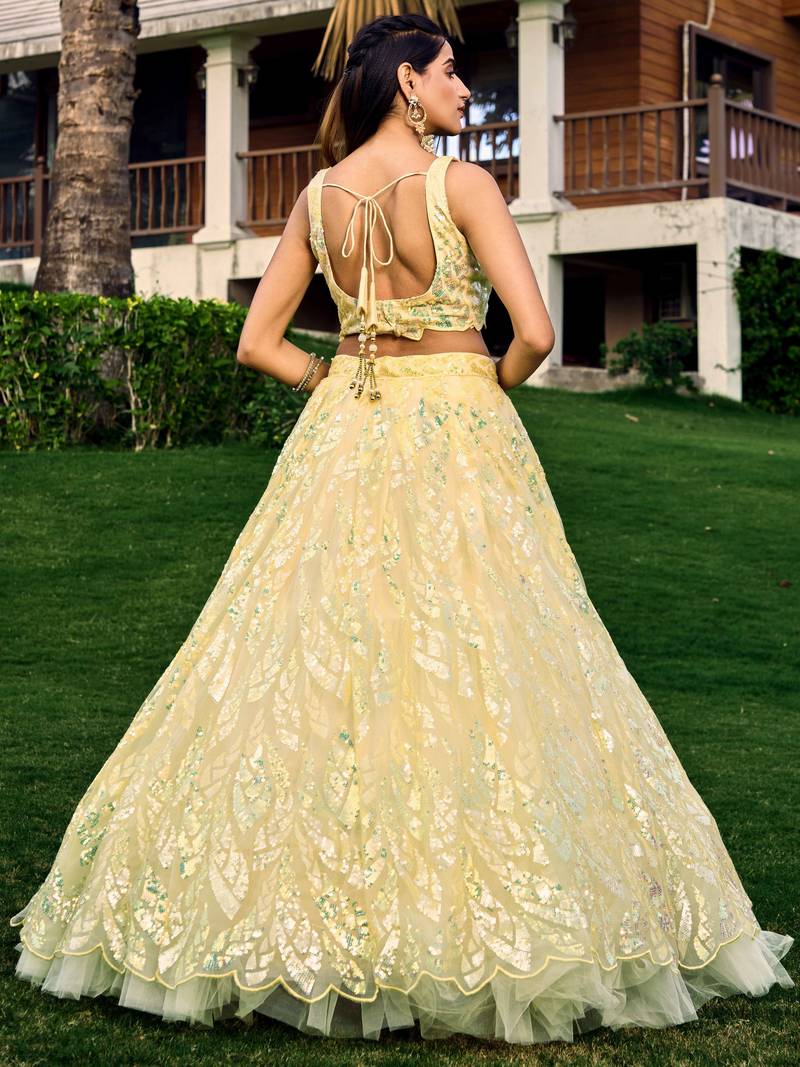 Excellent Yellow Sequins Net Haldi Wear Lehenga Choli With Dupatta