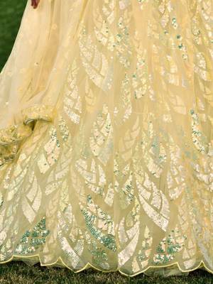 excellent yellow sequins net haldi lehenga set choli with dupatta with dupatta 10