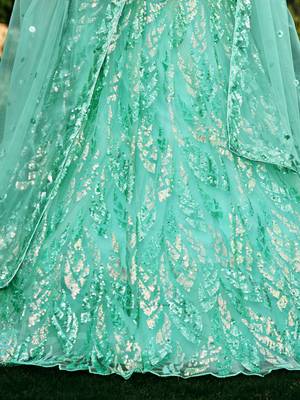turquoise sequins net lehenga set choli with dupatta 10