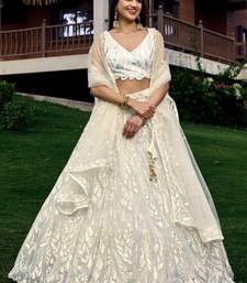  off white sequins net traditional lehenga set choli with dupatta with dupatta