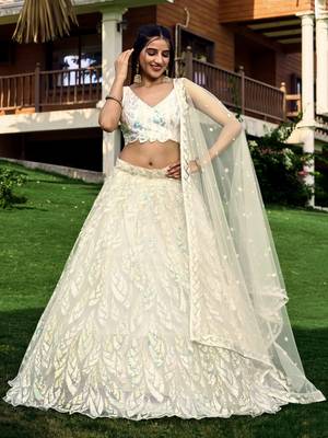  off white sequins net traditional lehenga set choli with dupatta with dupatta 2