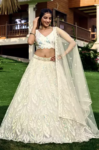  off white sequins net traditional lehenga set choli with dupatta with dupatta