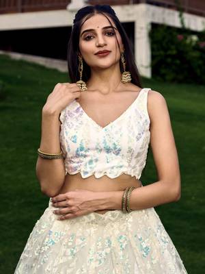  off white sequins net traditional lehenga set choli with dupatta with dupatta 7