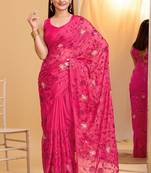 Bollywood Style Pink Ethnic Sequins Work Designer Partywear Saree