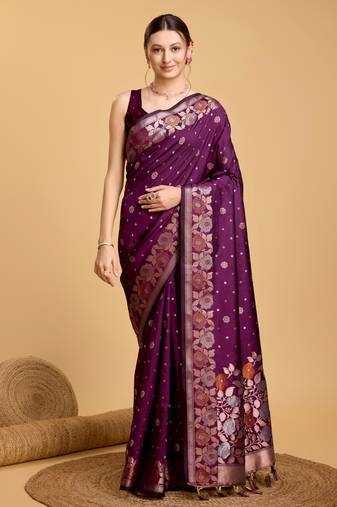 Purple Classical Looks Woven Designer Silk Partywear Saree