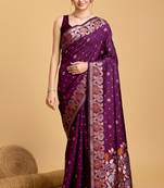 Purple Classical Looks Woven Designer Silk Partywear Saree