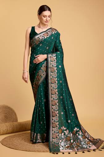 Green Classical Looks Woven Designer Silk Partywear Saree