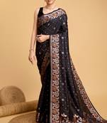 Black Classical Looks Woven Designer Silk Partywear Saree