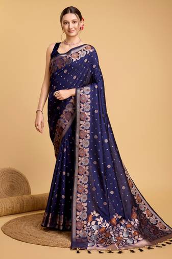 Blue Classical Looks Woven Designer Silk Partywear Saree
