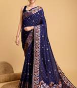 Blue Classical Looks Woven Designer Silk Partywear Saree