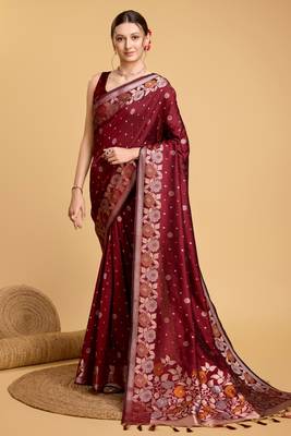 Maroon Classical Looks Woven silk blend Partywear Saree 1