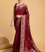 Maroon Classical Looks Woven Designer Silk Partywear Saree
