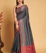 Weaving Jacquard Meenakari Grey Patola Silk Ethnic Festive Saree