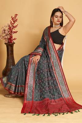 Weaving Jacquard Meenakari Grey Patola silk blend Ethnic Festive Saree 3