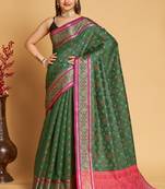 Weaving Jacquard Meenakari Green Patola Silk Ethnic Festive Saree
