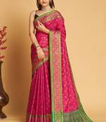 Weaving Jacquard Meenakari Pink Patola Silk Ethnic Festive Saree