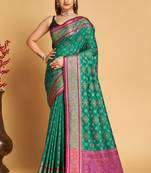 Weaving Jacquard Meenakari Sea Green Patola Silk Ethnic Festive Saree