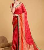 Red Ethnic Weaving Jacquard Designer Silk c Traditional Saree