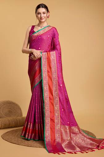 Burgundy Ethnic Weaving Jacquard Designer Silk c Traditional Saree