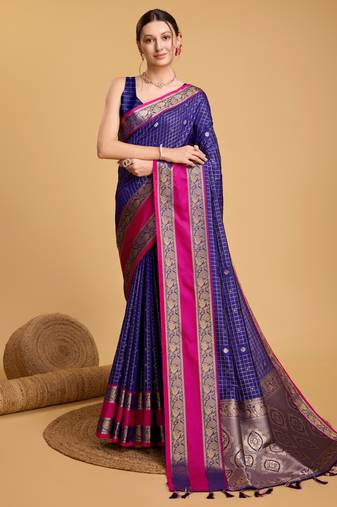 Royal Blue Ethnic Weaving Jacquard Designer Silk c Traditional Saree
