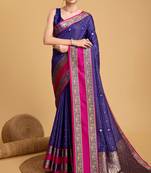 Royal Blue Ethnic Weaving Jacquard Designer Silk c Traditional Saree