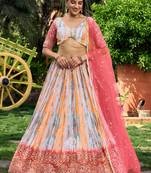 Stunning White & Pink Digital Printed Chinon Festive Wear Lehenga Choli