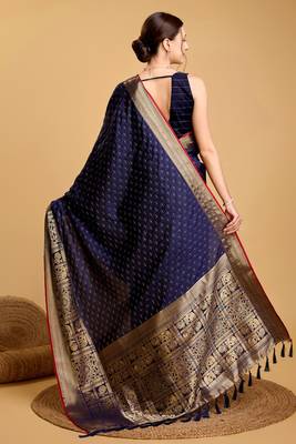 Navy Blue Double Zari Woven Ethnic Soft silk blend Saree Party Looks 2