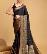Black Double Zari Designer Woven Ethnic Soft Silk Blend Saree For Party Looks