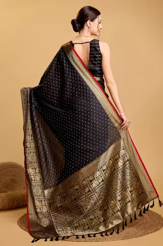 Black Double Zari Woven Ethnic Soft silk blend Saree Party Looks