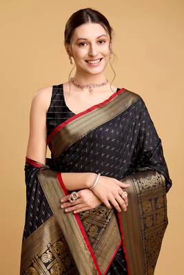 Black Double Zari Woven Ethnic Soft silk blend Saree Party Looks 3